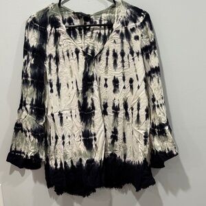 Fifteen Twenty Black and Cream Tie-Dye Blouse